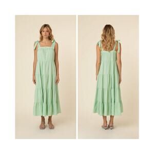 FRNCH Helena Woven Tiered Maxi Dress Pistachio Green Size Large